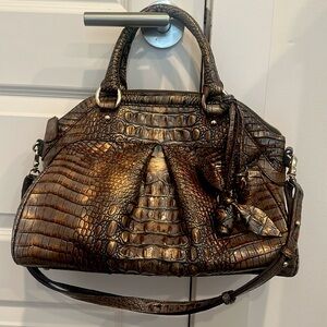 Brahmin Handbag Brown Crocodile Embossed Leather